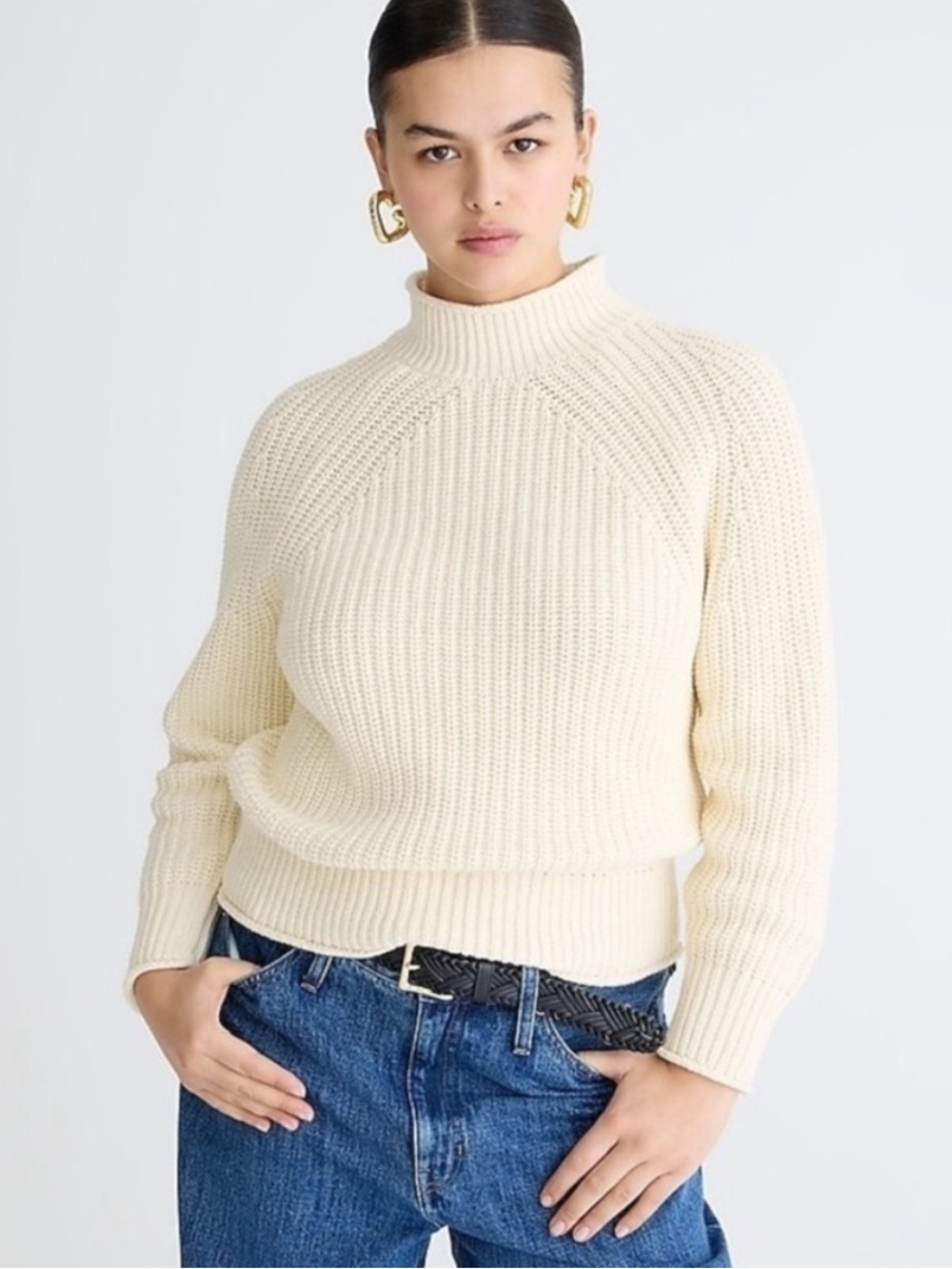 J Crew White Relaxed Rollneck Sweater